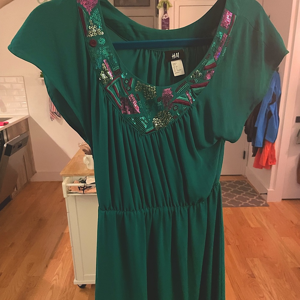 Teal Lined Dress with Sequin Detail